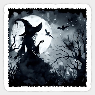 Dark Watercolor Witch in Forest Sticker